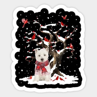 West Highland White Terrier Scarf Cardinal Snow Christmas Sticker